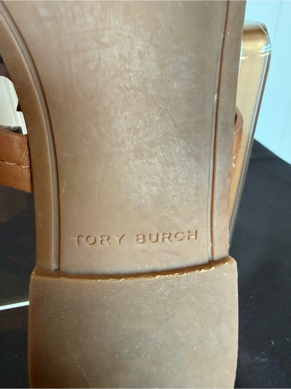 Tory Burch Miller Leather Logo Thong Sandals Brown Cognac Size 9M